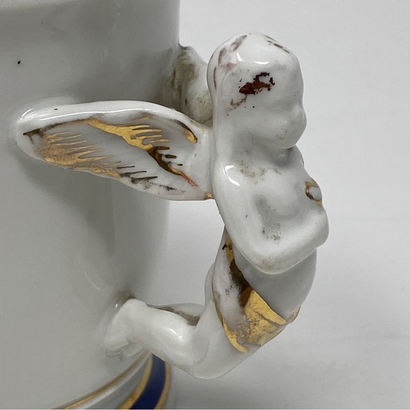Antique Gilt Embossed "Present" Shaving Mug Occupational Angel Cherub Handle VTG - Picture 5 of 12